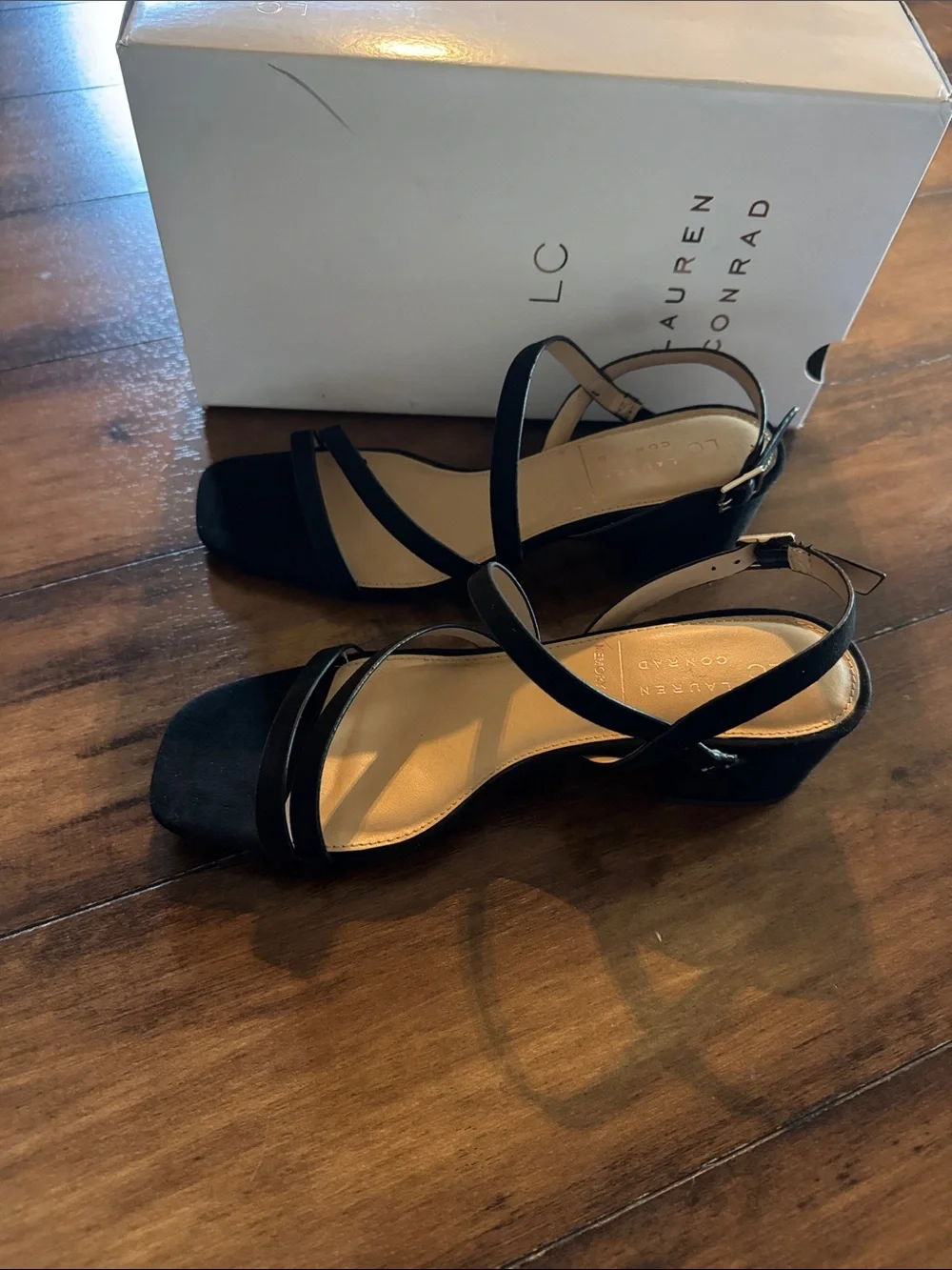 LC Lauren Conrad Emeliah Black Strappy Square-Toe Slingback Sandals New